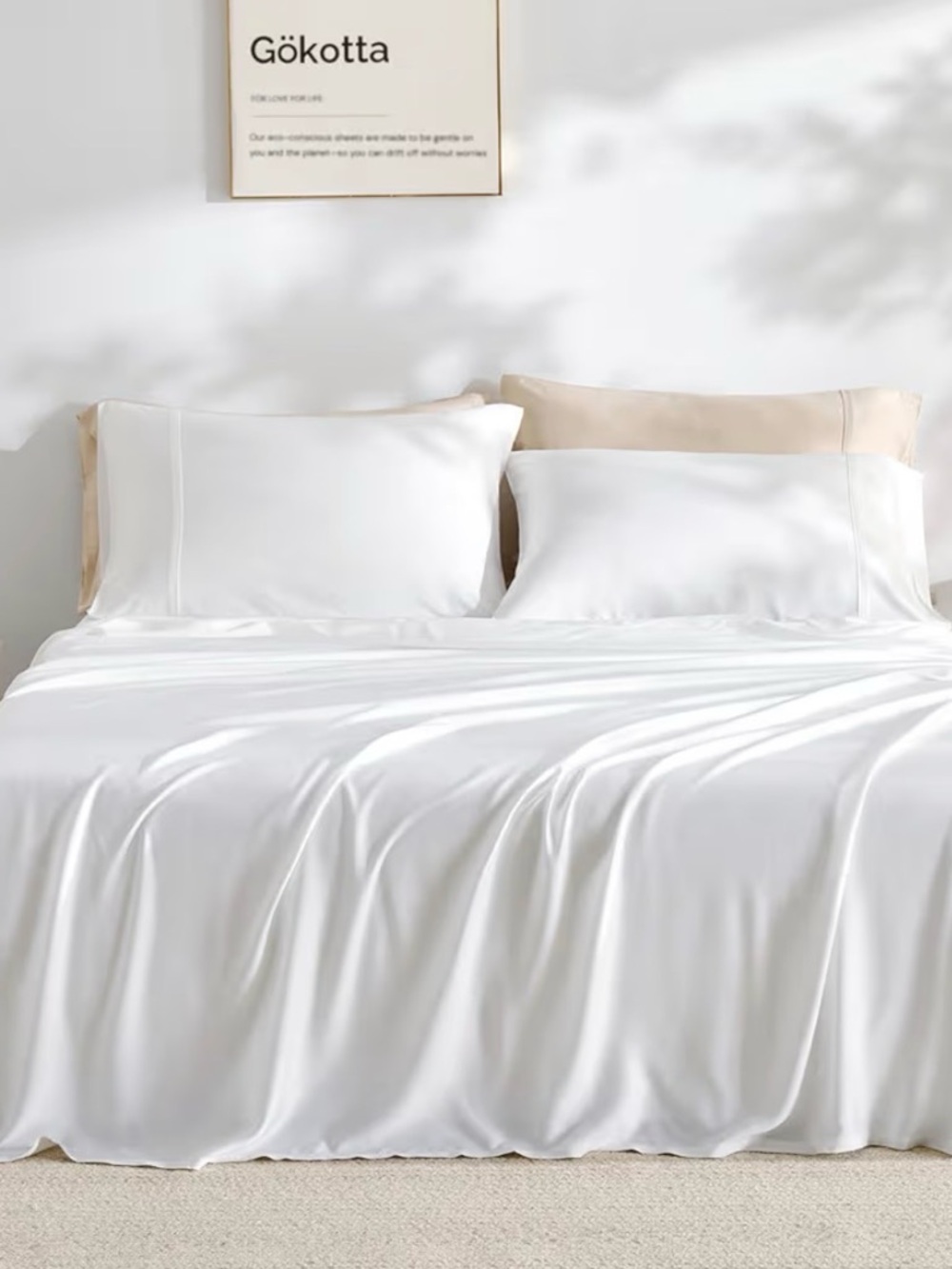 GOKOTTA 4-Pcs California King Sheet Set,100% Rayon From Bamboo 16” Pocket White